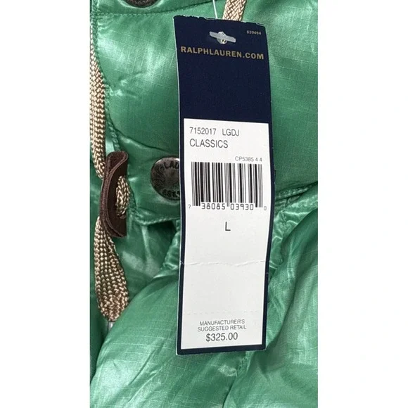 NEW Vintage Polo RALPH LAUREN Detachable Hood Down Jacket Green Mens L NOS